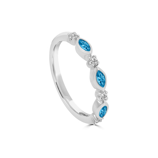 0.14 Ctw Marquise and Dot Diamond Band with Alt Blue Topaz