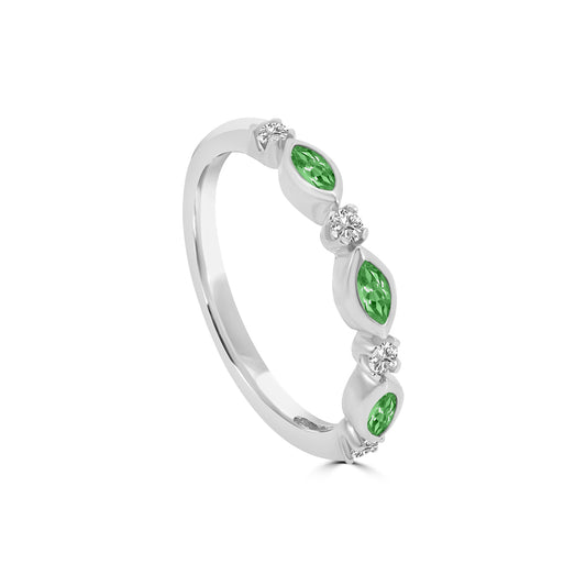 0.14 Ctw Marquise and Dot Diamond Band with Alt Emerald