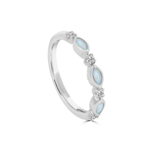 0.14 Ctw Marquise and Dot Diamond Band with Alt Opal