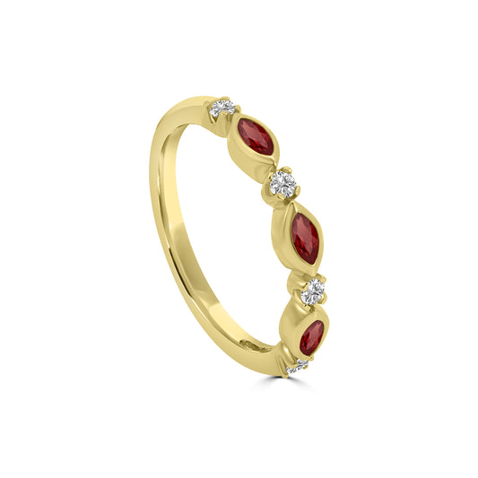 0.14 Ctw Marquise and Dot Diamond Band with Alt Garnet