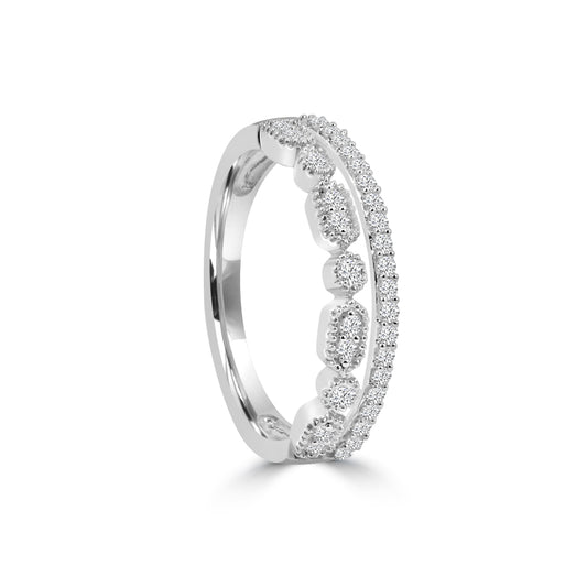 0.25 Ctw Double Hexagon and Dot with Milgrain Diamond Band