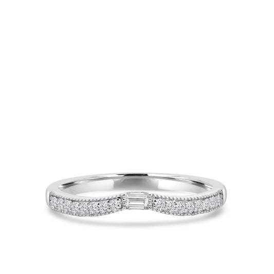 0.13 Ctw Curved Centered Baguette with Milgrain Diamond Band