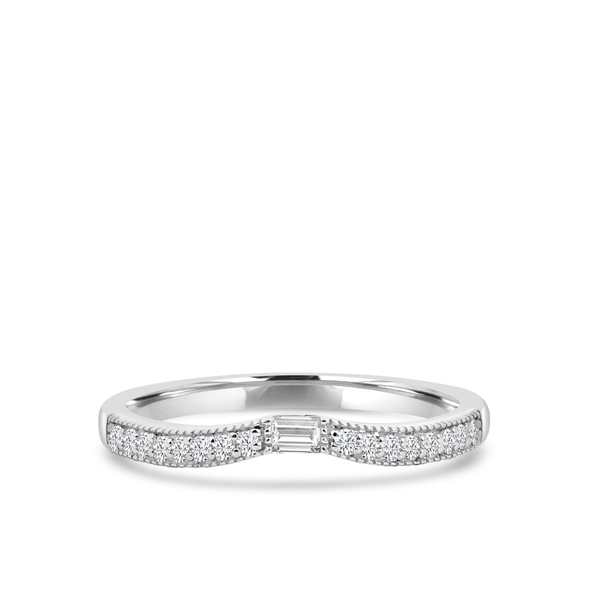 0.13 Ctw Curved Centered Baguette with Milgrain Diamond Band
