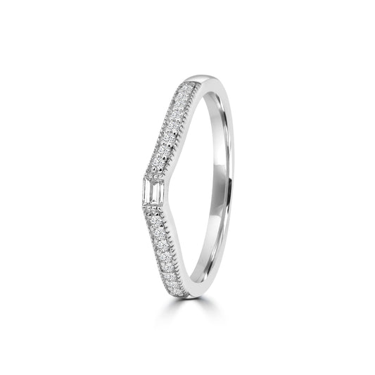 0.13 Ctw Curved Centered Baguette with Milgrain Diamond Band