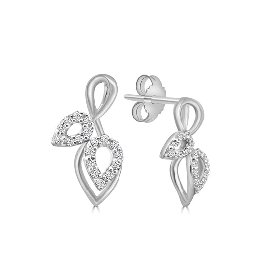 0.15 Ctw Diamond Double Leaf Shape Earring with Push Back